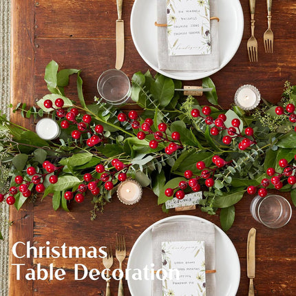 HOHOTIME Christmas Holly Berry Stem Ornaments, 8 Large Branches/32 Small Branches Artificial Berry Stem, Removable Artificial Glitter Berry Stem Ornaments, Home Decorative for Christmas Tree Wreath