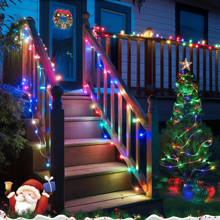 YEGUO Christmas Lights Solar, 2 Pack Each 33ft 100 LED Rope Lights Outdoor Waterproof, 8 Modes Camping String Lights Clear PVC Tube for Trampoline Accessories Party Tree Fence(Multicolor)