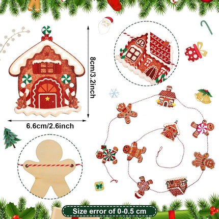 6 Feet Christmas Tree Garland Gingerbread House Man Cookie Garlands Peppermint Candy Party Xmas Garland Round Lollipop Gingerbread Man Banner Holiday Decoration for Party Xmas Tree (Wood)