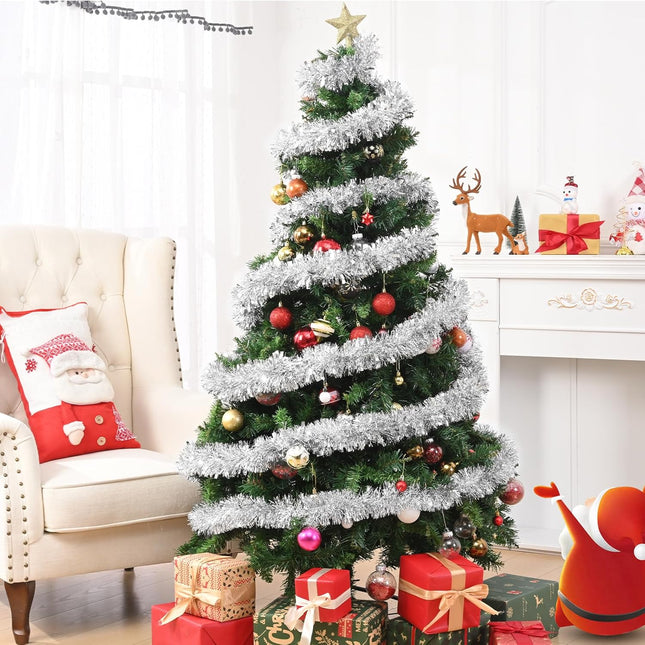 Christmas Garland, 32.8Ft Silver Christmas Tinsel Garland, Christmas Tree Garland Decorations for Home Party Birthday Holiday Indoor Outdoor Supplies