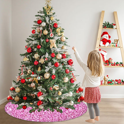 Pink Tree Skirt 36 inch Sequin Christmas Tree Skirts for 6ft Christmas Tree Sequins Embroidered Tree Skirt Round Velvet Christmas Tree Skirt Cover for Winter Holiday Family Party Tree Ornaments