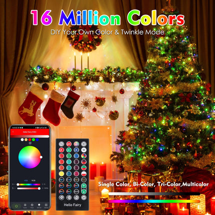 Color Change Smart Christmas Lights, 99FT 300 LED RGB Christmas String Lights Outdoor Indoor with Music Sync, Remote & App Control & Timer, Dimmable Tree Party Lights