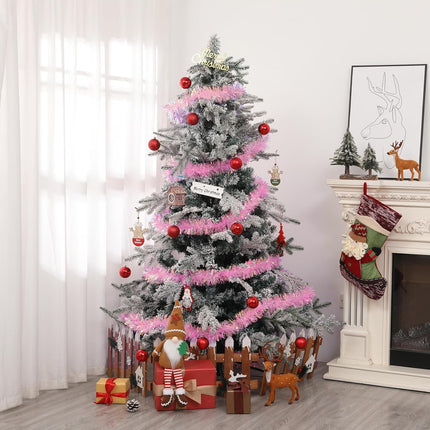 33FT Pink Christmas Tinsel Garland Metallic Tinsel Twist Garland Glitter Foil Garland for Xmas Tree Decoration Wedding Party Supplies