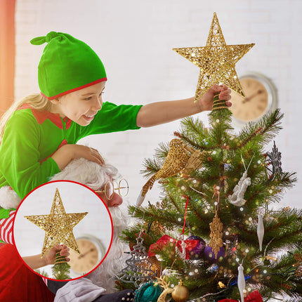 10 Inches Christmas Tree Star Topper Xmas Tree Topper Star Christmas Decoration Glittered Tree-top Star (Gold)