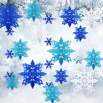 Dilunave 21 Pieces Winter Christmas Snowflake Hanging Decorations Xmas Snowflake Ornaments Winter Snowflake Garlands for Christmas Holiday Party Anniversary Home Decorations