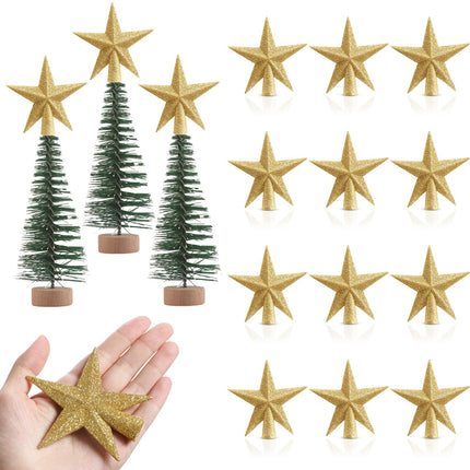 Hiboom Mini Star Christmas Tree Topper 2.7inchx2inch Glittered Christmas Tree Star for Xmas Tree Party Decoration Holiday Outdoor Indoor Home Ornaments(Gold, 12 Pcs)