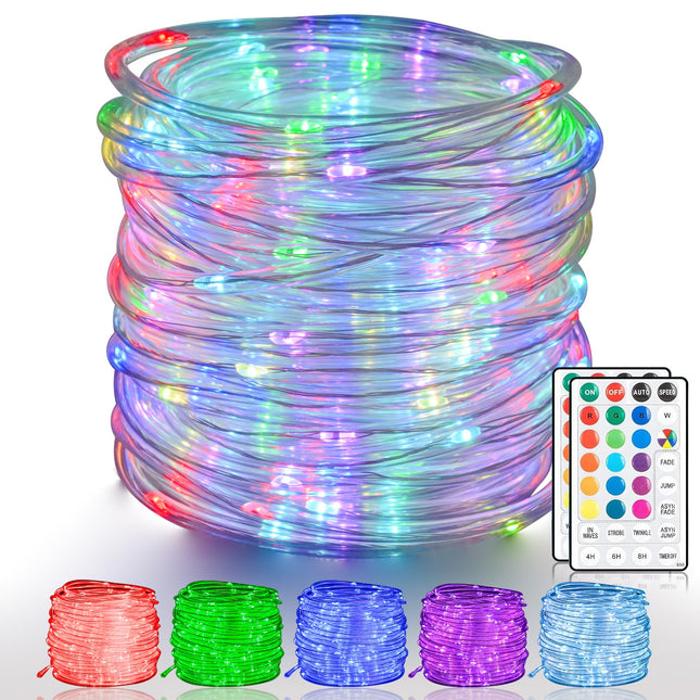 66Ft Waterproof Rope Lights for Outside, 200 LED Color Changing String Lights with Remote, Plug-in Christmas Outdoor Rope Lights for Patio, Garden, Pool, Holiday & Indoor Decorations
