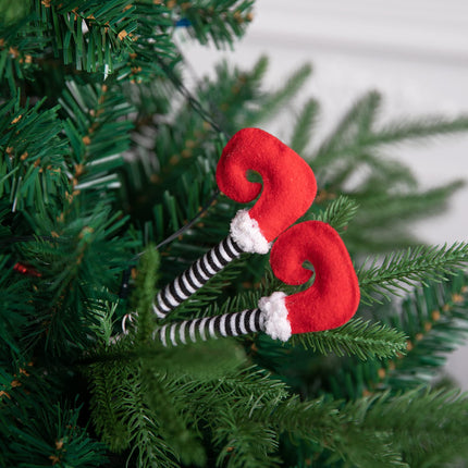 6 PCS Christmas Elf Legs Picks-Elf Feet Tree Ornaments with Fixed Wire-Striped Plush Stuffed Elf Leg Picks for Christmas Tree Party Home Decorations