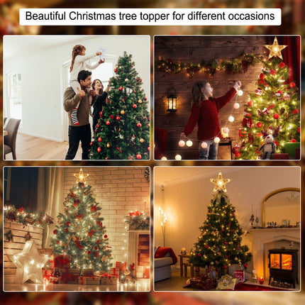 Christmas Tree Topper Lighted Star with Built-in 10 Replaceable Bulbs, 9.5” Clear Five-Pointed Star Tree Topper Plug in for Indoor Office Xmas Year Holiday Tree Decoration, Warm White