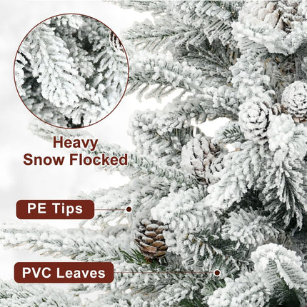 Flocked Small Christmas Tree - Leheyhey 2 Foot Mini Tabletop Christmas Tree with 175 PE PVC Flame-Retardant Tips, Unlit Artificial Little Christmas Tree with Pinecones for Home, Office, Party Decor