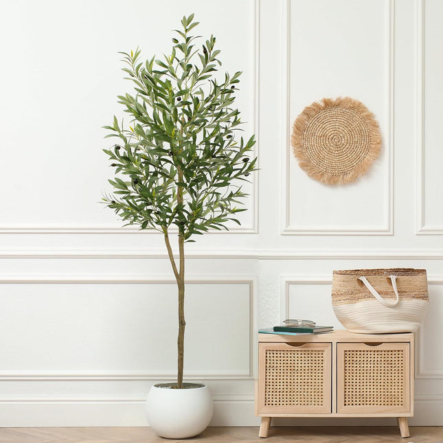 Artificial Olive Tree, 6ft Tall Fake Olive Trees with Plastic Pot for Office and Home Decor, Decorative Artificial Olive Plant for Indoors and Outdoors, All Year Round Decoration