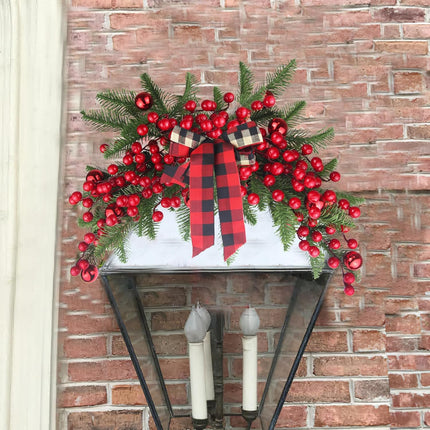 Christmas Swag Decoration Floral Swag with Berries and Ribbon Bows Christmas Balls 27.56 Inch Greenery Christmas Swag Xmas Door Swag for Front Door Festival Decor Wall Arch Window