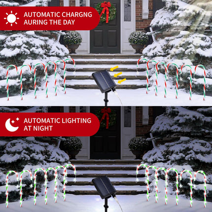 Christmas Pathway Lights Outdoor Decorations, 8 Modes Solar Candy Cane Lights with Snowflake, Outdoor Christmas Waterproof Stake Lights for Walkway, Yard, Porch, Garden Decor (2 x 12 Pack)