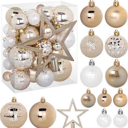 FestiveBliss Christmas Ornaments 50 Pcs, Christmas Balls, Christmas Ball Ornaments Set with Hanging Strings, Shatterproof Christmas Decorations Ornaments for Xmas Tree (Deep Champagne)