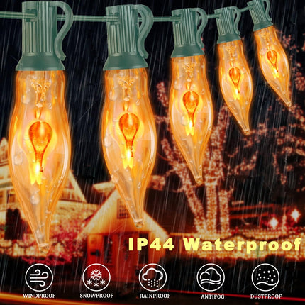 10Ft Christmas Flickering Flame String Lights with 11Pack Clear Glass Flame Light Bulbs, C18 E12 Base Flame Lights Christmas String Lights Indoor Outdoor Home Party Christmas Decorations-Green Wire