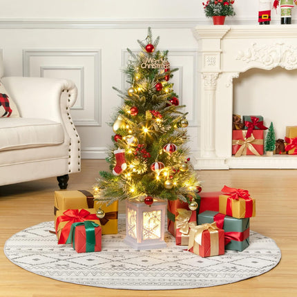 3ft Mini Prelit Premium Snow Flocked Artificial Christmas Tree, Pre-lit Xmas Pine Tree for Christmas Decoration, Party Decoration, Home, Office, White Base