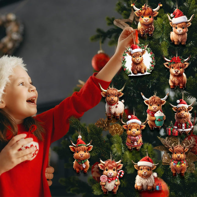 Wenqik 36 Pcs Cow Christmas Ornament Wooden Western Highland Cow Decoration for Christmas Tree Cartoon Cattle Decorative Hanging Ornament Cow Wood Cutouts Pendant for Xmas Holiday Car Decor