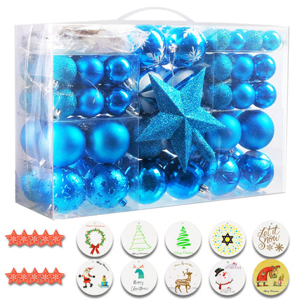Christmas Ball Ornaments Set, 145 Pcs, with Tree Topper and Shatterproof Decorations (Blue)