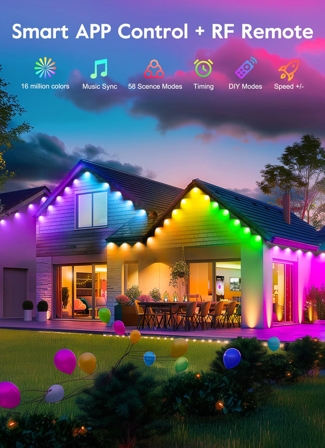 Minetom C9 LED Christmas Lights Outdoor, 150 LED RGB Smart Christmas Tree Lights with Music Sync APP Controlled, Waterproof Connectable C9 String Lights for Indoor House Party Patio Garden Decor
