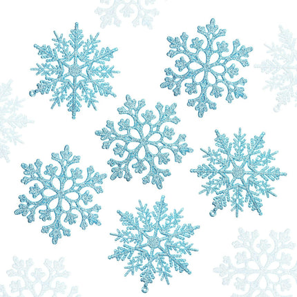 50 Pieces Plastic Snowflake Ornaments Glitter Snowflake Christmas Tree Hanging Decorations with 50 Pieces Hooks for Winter Wonderland Home Decor Xmas Party Favors Supplies