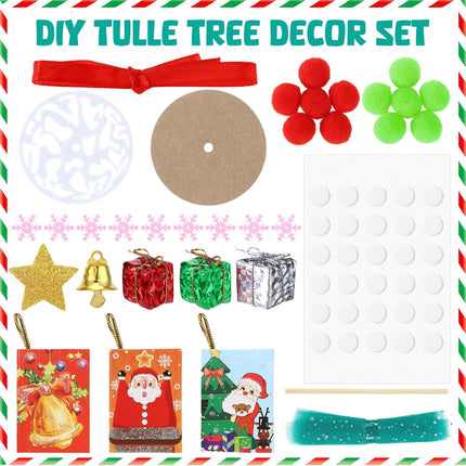 Hungdao 3 Set DIY Christmas Tree Craft Kit Christmas Tabletop Decorations 12 Inch Tulle Christmas Tree with Light Christmas Tree Centerpieces for Table for Christmas Birthday Holiday Women Decor