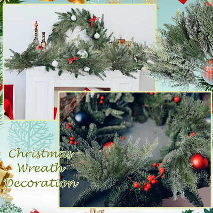 Lyrow 80 Pcs Christmas Artificial Pine 4 Styles Snowy Artificial Pine Branches Faux Leaves Needle Plastic Pine Fake Greenery Pick Greenery Christmas Tree for DIY Christmas Wreaths Home Decoration