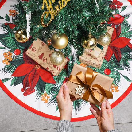 Christmas Tree Skirts 36 Inch, Xmas Tree Base Cover Mat for Christmas Tree, Snowflake Christmas Tree Skirt for Holiday Ornament for Xmas Party Christmas Decorations (90cm, Wreath Style)