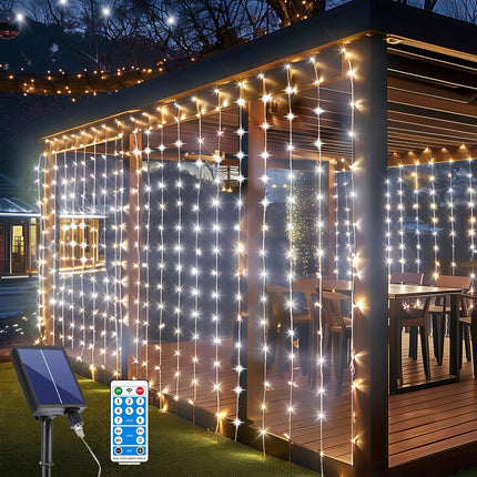 d Solar Curtain Lights 2010Ft 600LED Waterfall Light with Waterproof 8 Modes Remote USB Rechargeable Dimmable Timer Twinkle Fairy String Lights for Christmas Gazebo Party Wedding Patio Pergola