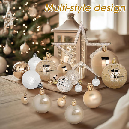 FestiveBliss Christmas Ornaments 50 Pcs, Christmas Balls, Christmas Ball Ornaments Set with Hanging Strings, Shatterproof Christmas Decorations Ornaments for Xmas Tree (Deep Champagne)