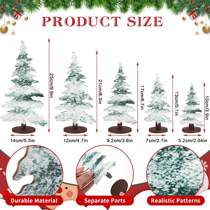 5 Pcs Wooden Christmas Tree Natural Green Christmas Trees Tabletop Decor Rustic Xmas Table Centerpieces Wooden Signs Christmas Wooden Block Ornaments for Home Office Farmhouse Xmas Party Decor 5 Sizes