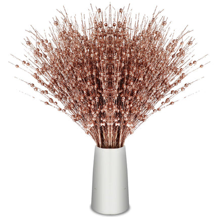 Geosar 30 Pcs Christmas Artificial Glitter Berry Stem Decorations Bead Sticks Pick 17 Inch Xmas Ornaments Glittery Twigs for Christmas Tree Halloween Wreath Vase Filler Home Decor(Rose Gold)