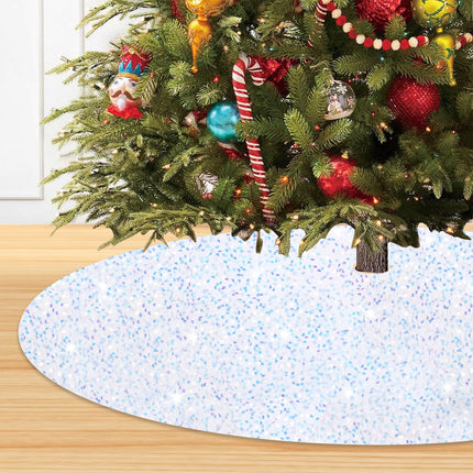 Iridescent White Velvet Tree Skirt 21 Inches Silver Christmas Tree Skirt Sequined Tree Skirt for Small Xmas Tree Glitter Tree Stand Cover Skirt for Santa Claus Tree Skirt Collar Christmas Decoration