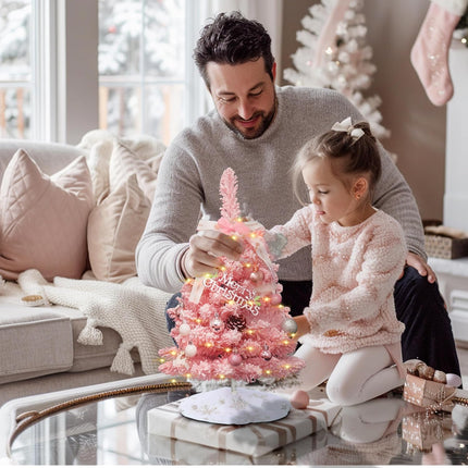 Small Christmas Tree Pink - Mini Christmas Tree Pink, Flocked Christmas Tree Small, Pink Christmas Tree Dcorated, Comes with Ornaments, 2ft Tabletop Christmas Tree with Tree Skirt