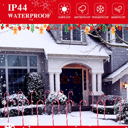 24 Pcs 28 Inch Christmas Candy Cane Lights LED Christmas Pathway Marker 8 Lighting Modes Walkway Stakes Lights with 216 Warm Red Lights for Outdoor Holiday Walkway Patio Garden Yard Lawn Xmas Decor