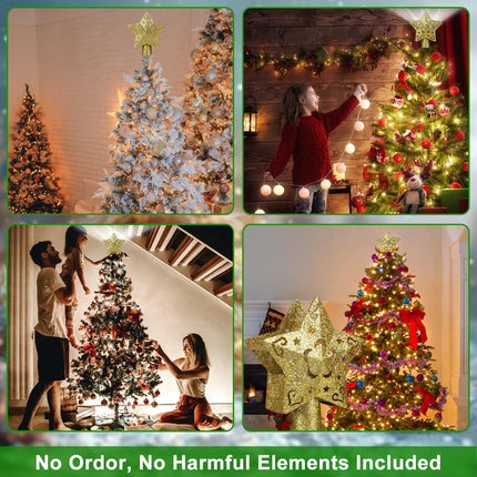 Christmas Star Tree Topper Lighted with 4 Projection Modes,Christmas Tree Topper Decoration Built-in LED Rotating Lights,Highlight Gold 3D Glitter Dynamic Projection for Christmas