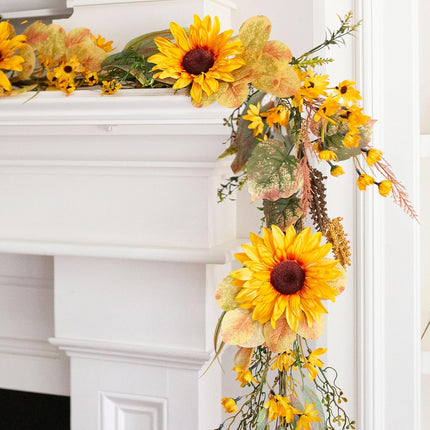 Ivydale Autumn Sunflower Garland,5Ft Artificial Silk Fall Sunflowers Hanging Vines Flowers Greenery Garland with Leaves for Table Mantel Railing Stair Room Kitchen Garden Decor(Sunflower)