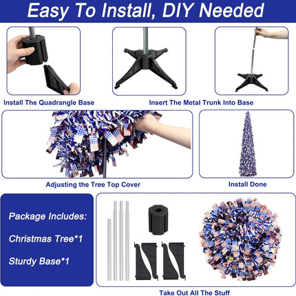 4th of July Patriotic Artificial Christmas Tree, 5 Ft Pop Up Collapsible Tinsel Christmas Tree Christmas Decorations for Home Fireplace Party Indoor Outdoor (American Flag)
