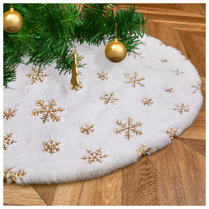 White Faux Fur Tree Skirt Gold Sequin Snowflakes Tree Skirts 24 Inches Mini Christmas Plush Tree Skirts Xmas Ornaments Decorations