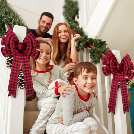 Chuangdi 4 Pieces Christmas Buffalo Plaid Bows 19.3x10 Inches Red Black Large Plaid Christmas Wreath Bows Xmas Buffalo Check Bows Ornaments for Christmas Tree Indoor Outdoor Decorations