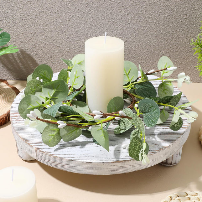DOITOOL Candle Wreaths Rings 6 Inch - 2PCS Christmas Candle Rings - Greenery Wreath Candle Rings Wreaths for Christmas Centerpiece Table Decorations Farmhouse Wedding Party Home Decor