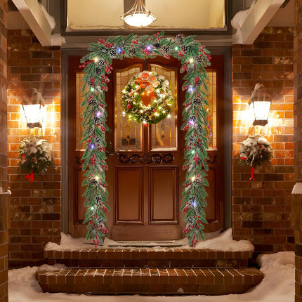 6.8 FT Artificial Christmas Pine Garlands Decoration, Faux Real Touch Norfolk Pine Garland Christmas Greenery Garland with Red Berries Cedar for Mantle Fireplace Stairs Indoor Xmas Home Holiday Decor