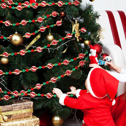 Crowye 40 ft Christmas Tree Garland Plastic Candy Bead Peppermint Ball Christmas Garland Candy Cane Christmas Decorations Christmas Beaded Garland for Xmas Party Fireplace Home Decor (Xmas Ball)