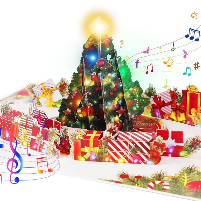 Pop Up Christmas Cards with Music & Lights, 3D Christmas Tree, Christmas s Greeting Card Inlcudes Envelope, Play We Wish You A Merry Christmas