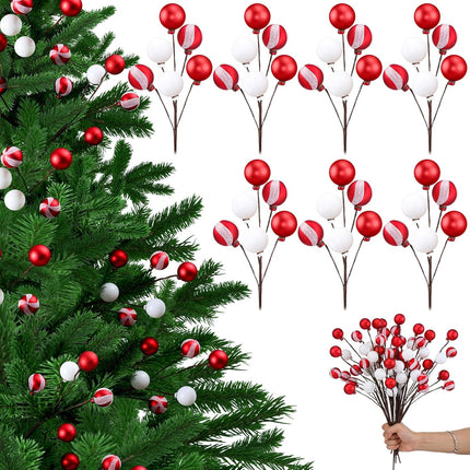 Blosssound 12Pcs 14inch Christmas Glitter Berries Stems Glitter Ball Picks Ornaments for Christmas Tree Vases Tall DIY Christmas Glitter Ball Stems for Xmas Party Wedding Holiday (Candy)(Candy)