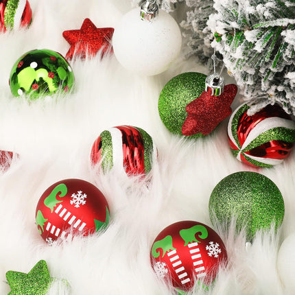 Ornament 35pcs Shatterproof Christmas Balls & Stars, Plastic, Red & Green, Hanging, for Xmas Tree Decorations, Wedding, Party Decors