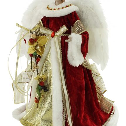 Windy Hill Collection 14" Inch Standing Red Floral Angel Christmas Tree Topper or Table Top 416570