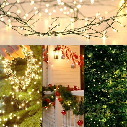 USB Fairy Lights Plug in, Outdoor Twinkle Firecracker String Lights with Timer and 8 Modes, 10ft 100 LED Waterproof Cluster Lights for Indoor Christmas Wreath Party Wedding Decoration, Warm White