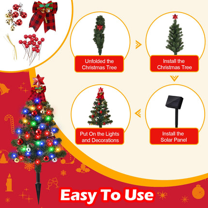 Solar Christmas Tree Garden Stake Lights, 136LED Christmas Solar Lights Outdoor Waterproof with 8 Lighting Modes, Small Solar Powered Christmas Tree for Garden Yard Pathway Patio Decoration, 2 Packs