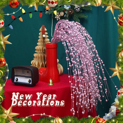 10 Pack 37" Long Artificial Glitter Berry Stem Decorative Branches Bead Sticks Fake Christmas Picks Pink Ornaments for Christmas Tree Fireplace Holiday DIY Wreath Home Large Vase Decor