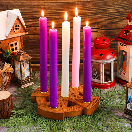 Nitial Advent Candle Holder for Christian Wood Nativity Ring Candle Holder with Metal Celtic Knot for Xmas Candles Centerpiece Decorations Religious